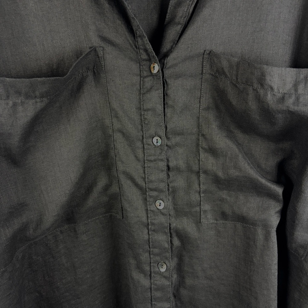 Magaschoni Black 100% Linen Button Down Shirt Roll Tab Sleeve Medium - Picture 6 of 15